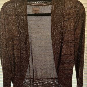 Chico's Cozy Brown/glittery gold. Knit Cardigan​  Size 1 (Chico Size).